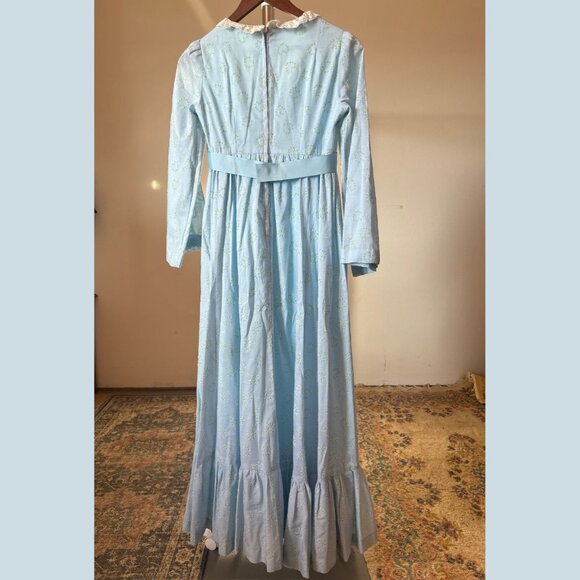Handmade Vintage Prairie Dress ~XS/Sm~ Cottagecore Blue Lace Embroidery Romantic - Picture 2 of 11